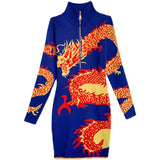 Women Maxi Dress Autumn and Winter Zipper Long Sleeve Turtleneck Sweaters Striped Dress