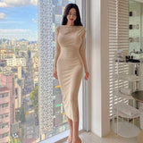 Women Dresses Long Sleeve Dress Spring Slit Midi Skirt