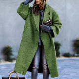 Women Trench Coat Autumn Long Sleeve Turn-down Collar Coat Printed Woolen plus Size Trench Coat