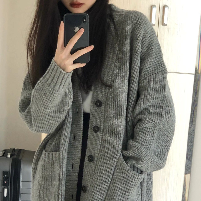 Women Knitwear Autumn and Winter V-neck Sweater Coat Knitted Cardigan