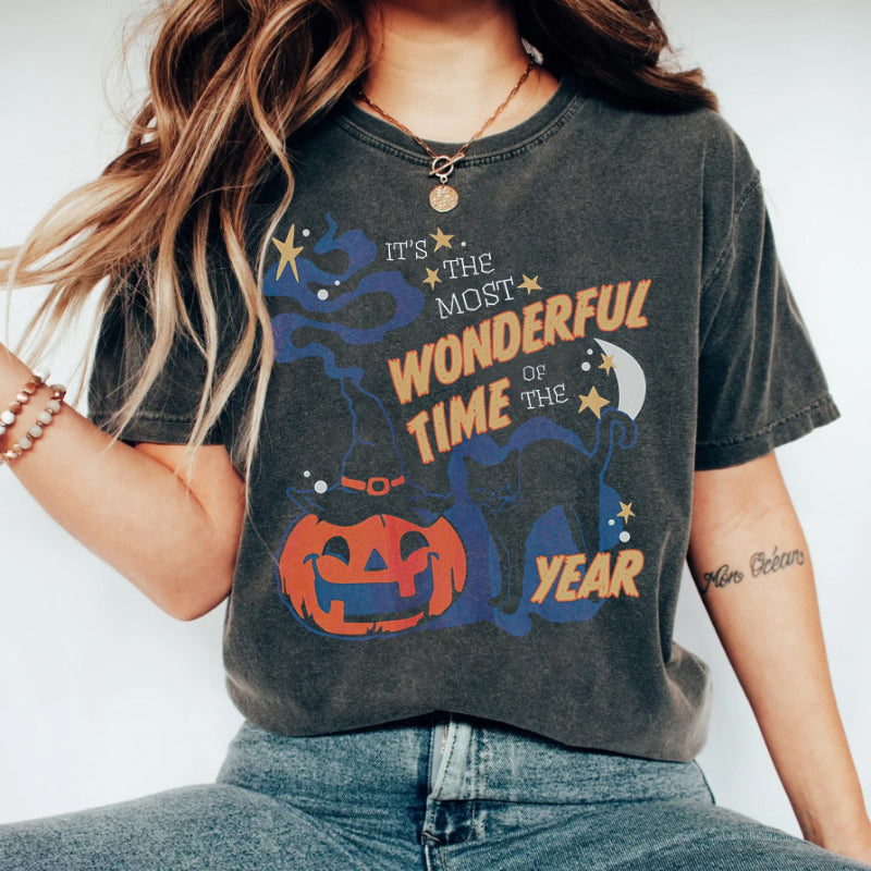 Washed Halloween Halloween Printed Street Vintage T-Shirt