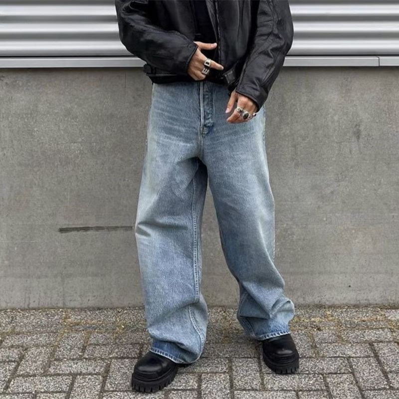 Men Jeans Washed Vintage Straight Jeans