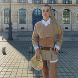 Women Sweater Knitwear V-neck Pullover Sweater Cropped Midriff-Baring Knitted Sweater Top