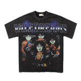 Hip-hop t-shirts: american retro vintage high street rock 'n' roll portrait letter graphic vintage washed distressed oversized short sleeve tee
