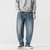 Men Jeans Retro Washed Distressed Wide Leg Jeans