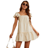 Women Dress Square Collar Bow Dress