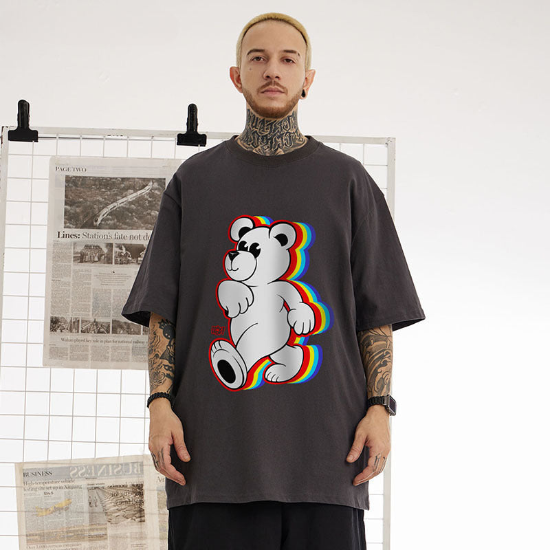 Men T Shirt Summer Little Bear Cartoon Printed Short Sleeve T-shirt