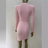 Women Dresses Bandage Dress Metal Buckle Slim Fit Dress (Ont0408)