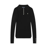 Rl ralph lauren pony knit sweater - women's autumn/winter button-down sweet socialite casual polo collar slim fit wool top