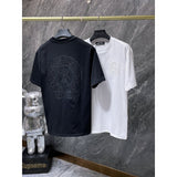 Ch hip-hop t shirts high street ch horseshoe sanskrit cross hollow embroidered craftsmanship short-sleeved american casualloose