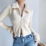 Women Sweater Knitwear Fall and Winter Lapels Slim-Fit Zipper BF Coat Leopard Print Knitted Cardigan