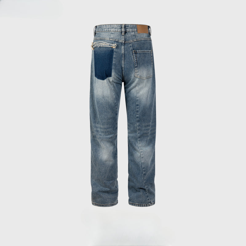 MIJKO Men's Vintage Pants MIJKO Splicing Trousers Men's and Women's Jeans
