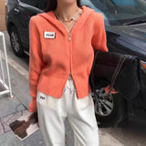 Women Knitted Cardigan Spring and Autumn Zipper Hooded Sweater