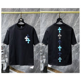 Ch hip-hop t shirts high street ch couple heavy industry colorful leather cross contrasting color short sleeve american style versatile