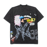 Hip-hop t-shirts: american streetwear sunburst washed vintage distressed short sleeve tee - summer top