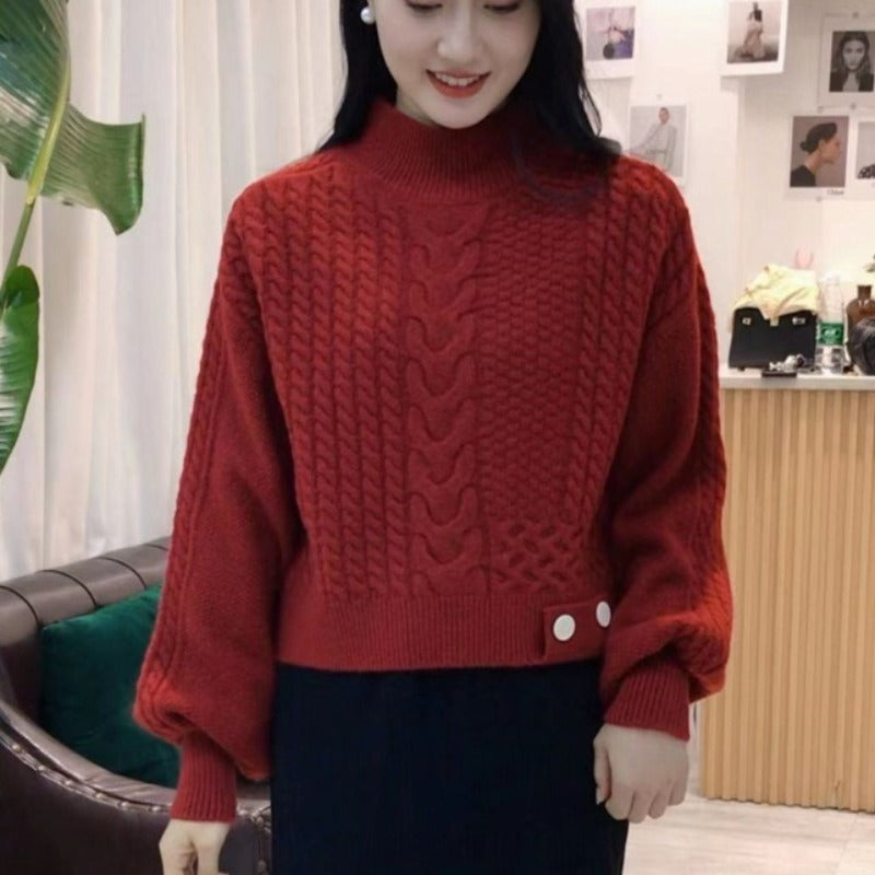 Women Knitted Pullover Autumn and Winter Turtleneck Sweater Retro Loose Sweater