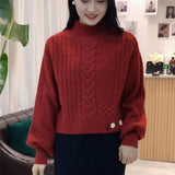 Women Knitted Pullover Autumn and Winter Turtleneck Sweater Retro Loose Sweater