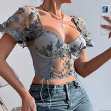 Women Party Tops Halter Perspective Butterfly Embroidered Suspender Mesh Vest