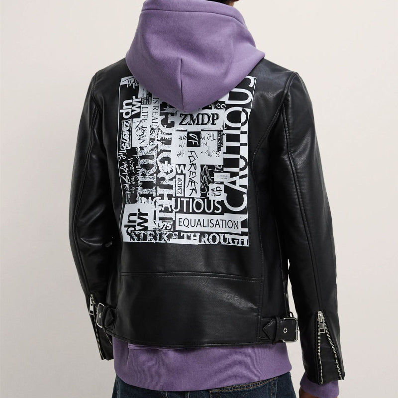 Men Motorcycle Jacket Autumn Imitation Leather Motorcycle Back Printed Jacket Coat 3427/411