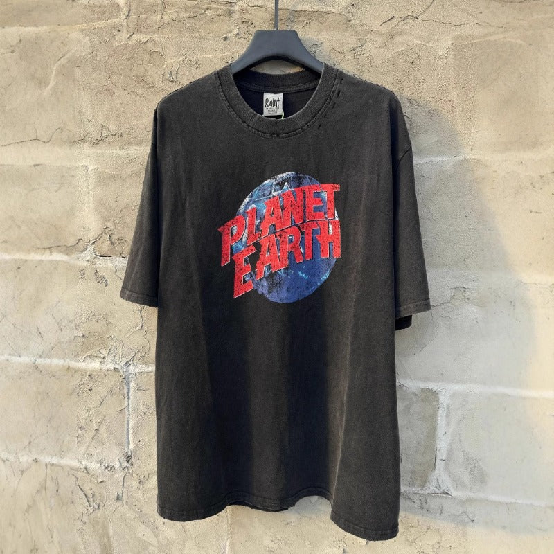 saint m t shirts s.m earth alphabet graphic crew neck short sleeve t-shirt
