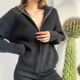 Women Sweater Knitwear Double Zipper Lapel Sweaters Cardigan Polo Collar Turtleneck Sweater Coat