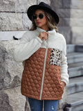 Women Trench Coat Casual Plush Women's Long Sleeve Loose round Neck Stitching Zipper Animal Pattern Double-Sided Fleece Jacket