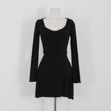 Women Dresses Gray V-neck Slip Dress Short Cardigan Long Sleeve Jacket