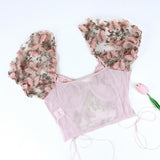 Women Party Tops Halter Perspective Butterfly Embroidered Suspender Mesh Vest