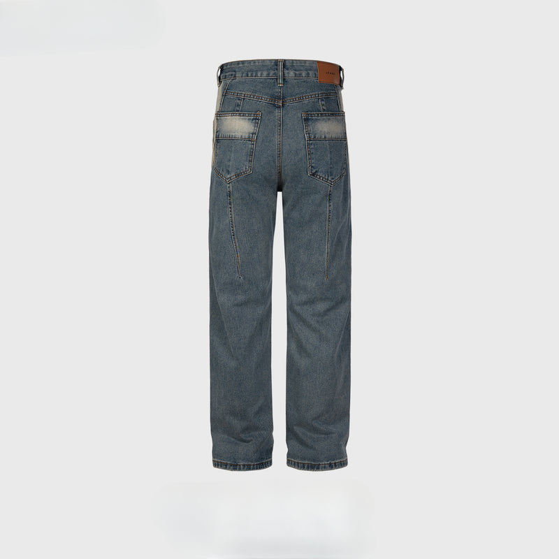 MIJKO Men's Vintage Pants MIJKO Trousers Men's and Women's Washed Straight Jeans