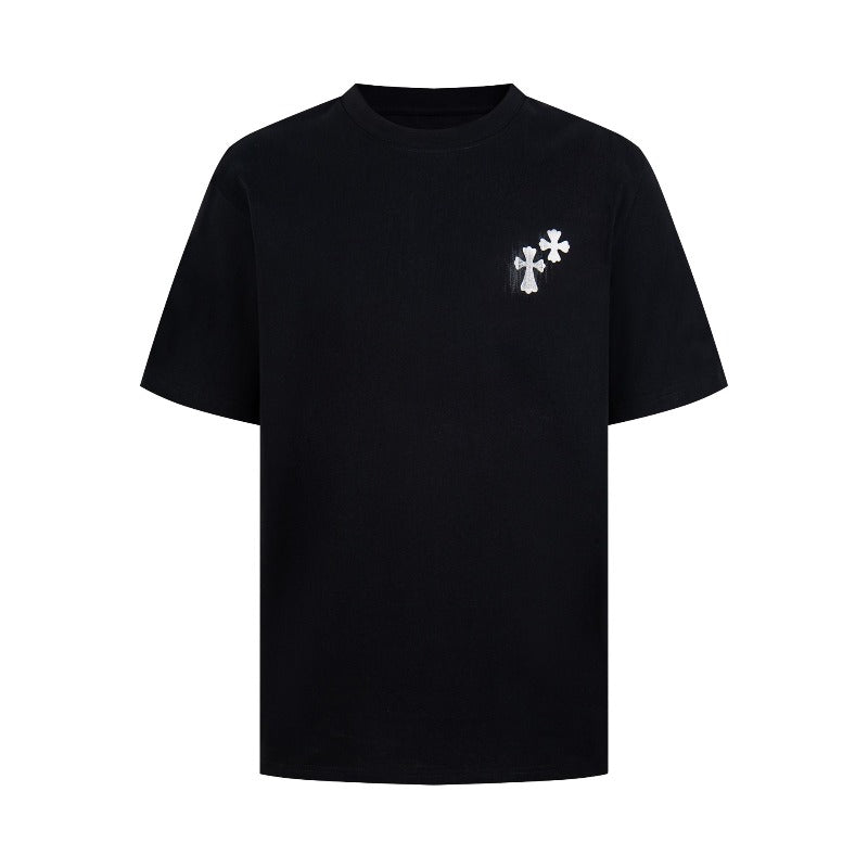Ch hip-hop t shirts high street ch crow short sleeve couple fuzzy cross horseshoe sanskrit printingcasual