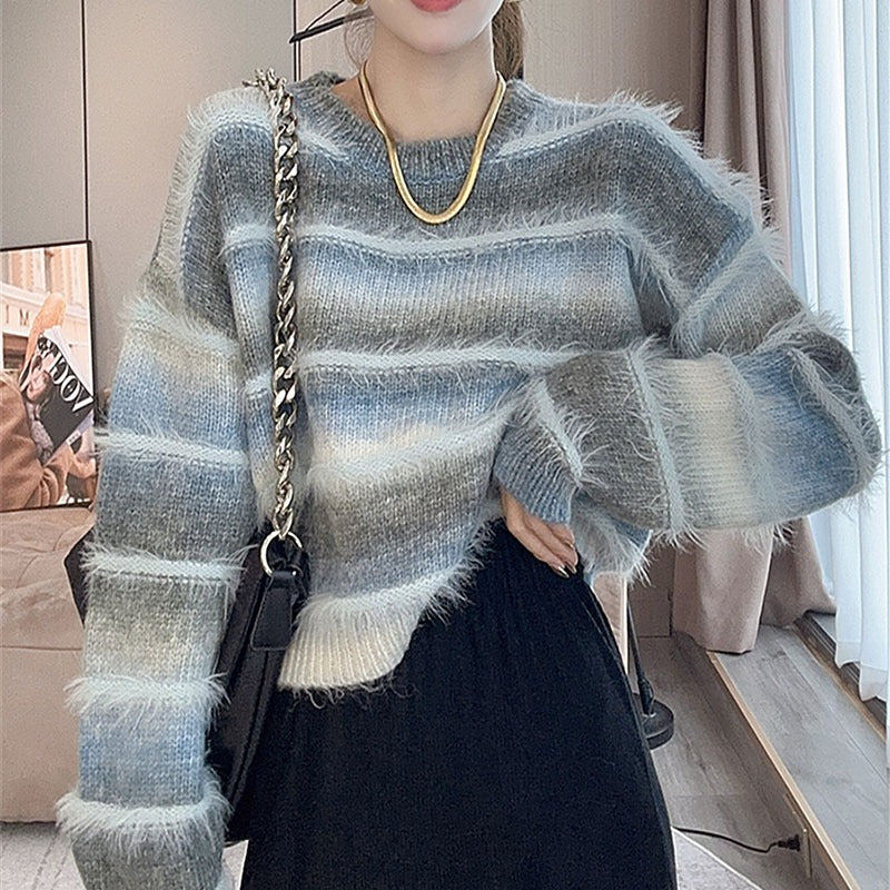 Women Knitted Pullover Autumn and Winter Striped Sweater Sweater