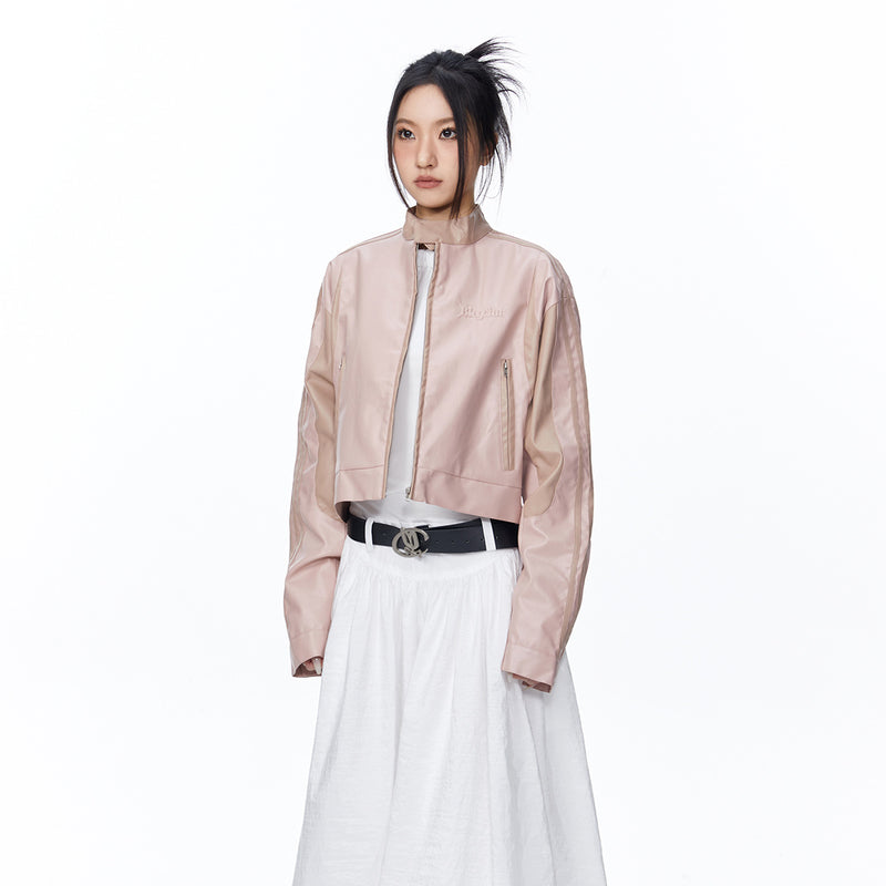 Unisex Jacket Autumn Short Stitching Leather Coat