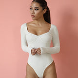 Women Sweater Knitwear Texture Jumpsuit Autumn and Winter Square Collar Knitted Top Bottoming Shirt