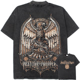 Hip-hop t shirts american high street washed distressed retro old eagle printingloosecasual short-sleeved t-shirt bottom shirt