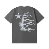 Hip-hop t-shirts: spring/summer high street trendy short-sleeve starry sky flame letter embossed portrait print tee