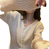 Women Knitted Cardigan Autumn and Winter Single-Breasted Loose-Fitting V-neck Long Sleeves Wool Sweater