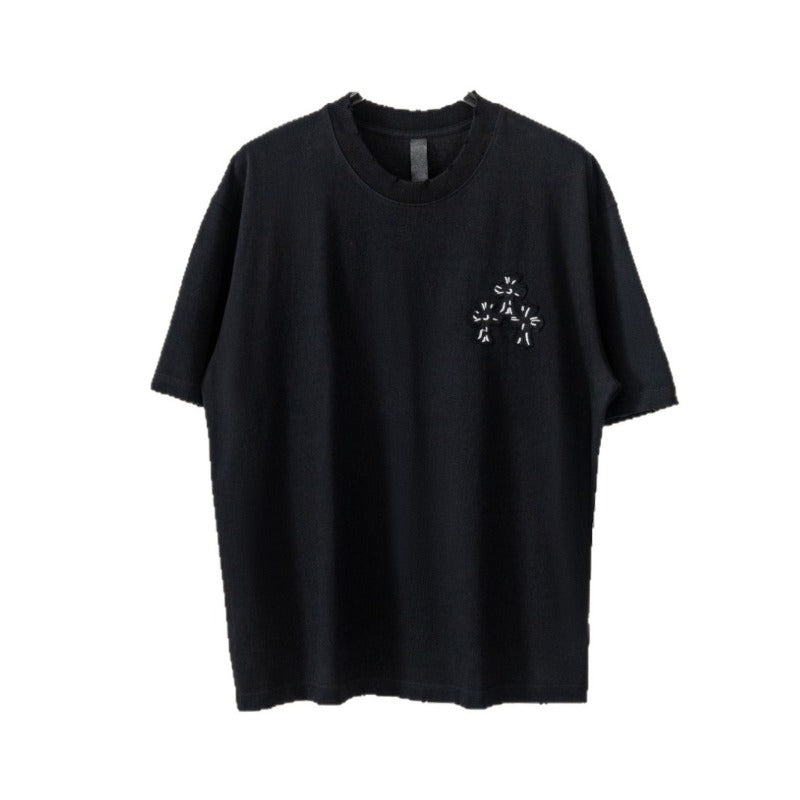 Ch hip-hop t shirts ch short-sleeved cross sanskrit horseshoe patch embroiderloosecasualamericaneasiest for match