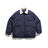 Unisex Winter Cotton Coat Lambswool Lapel Cotton-Padded Coat Vintage Loose and Warm Cotton-Padded Jacket