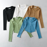Women Sweater Knitwear Single-Breasted Cardigan Long Sleeve Lapel V-Shaped Slim T-shirt