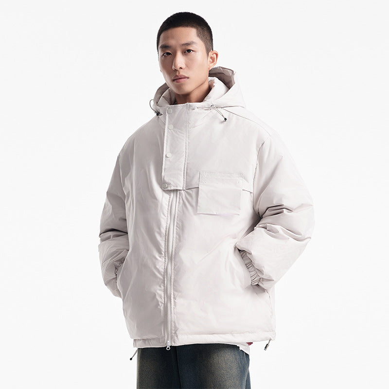Unisex Winter Cotton Coat Patch Decoration Hooded down Jacket Retro Loose down Jacket