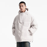 Unisex Winter Cotton Coat Patch Decoration Hooded down Jacket Retro Loose down Jacket