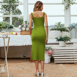 Women Dress V-neck Strap Sheath Dress Midi Dress