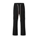 Men Sweatpants Multi-Pocket Slacks Loose Rivet Zipper Split Wide Leg Pants