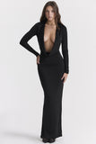 Women Dresses Sexy Slit Pleated Dress (Bla0420)