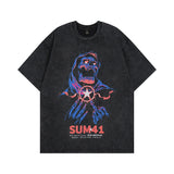 Men T Shirt Skull Devil Printed Distressed Half Sleeve T-shirt
