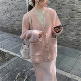 Women Knitted Cardigan Sweater Women's Autumn and Winter V-neck Loose Knitted Cardigan Coat