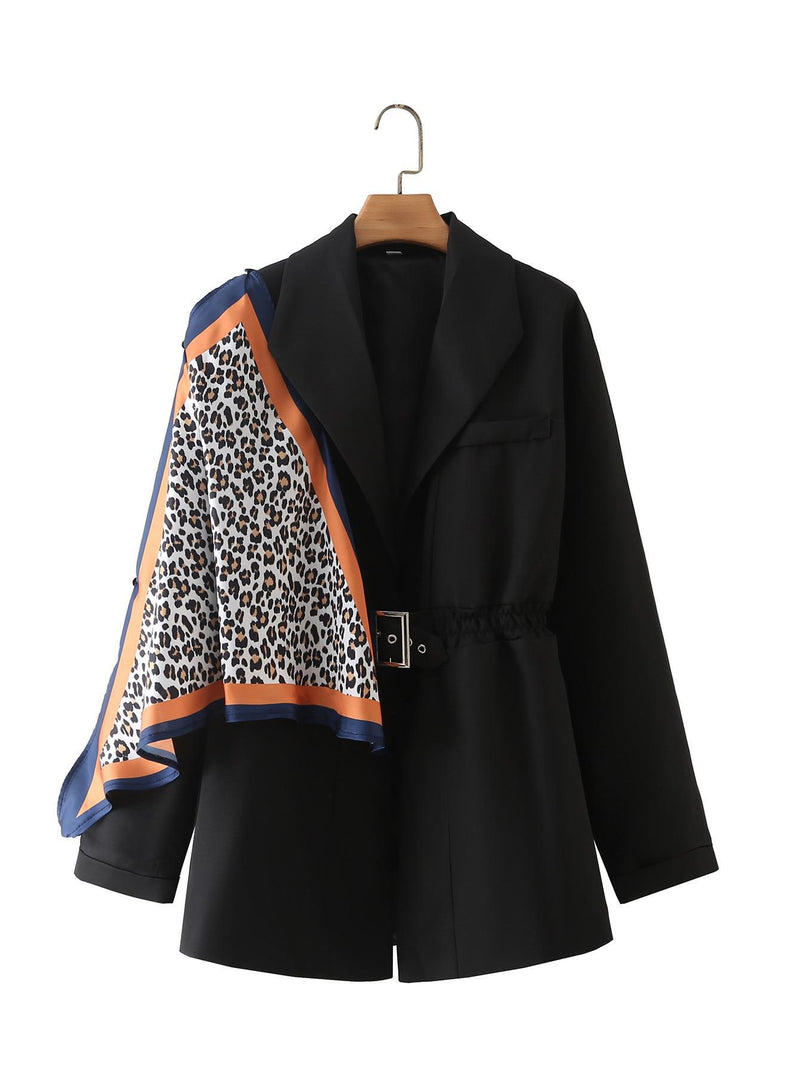 Women Suits Autumn Leopard Silk Scarf Suit Coat Suit