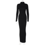Women Dresses Fall High Collar Slim Fit Long Sleeves Dress