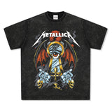Mens Vintage Rock Band T-Shirt Washed Short Sleeve T-Shirt Crew Neck Rock METALLICA