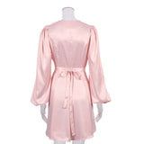 Women Dress Fall/Winter Pink V-neck Dress